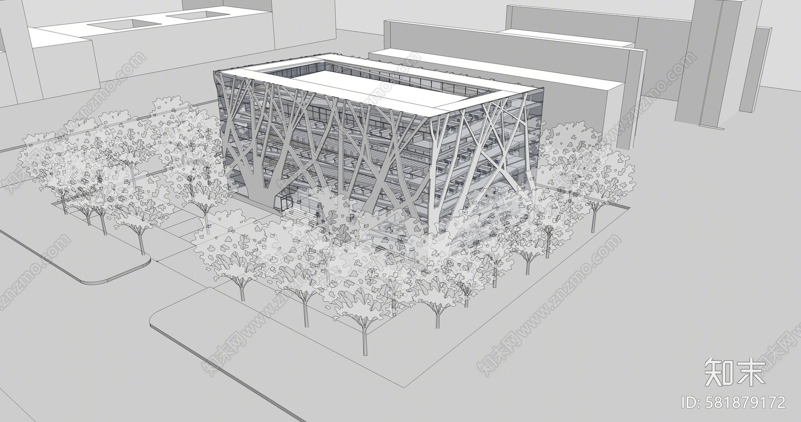 现代风格图书馆SU模型下载【ID:581879172】