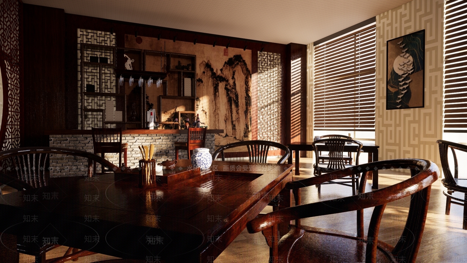 中式风格酒店餐厅SU模型下载【ID:982184708】