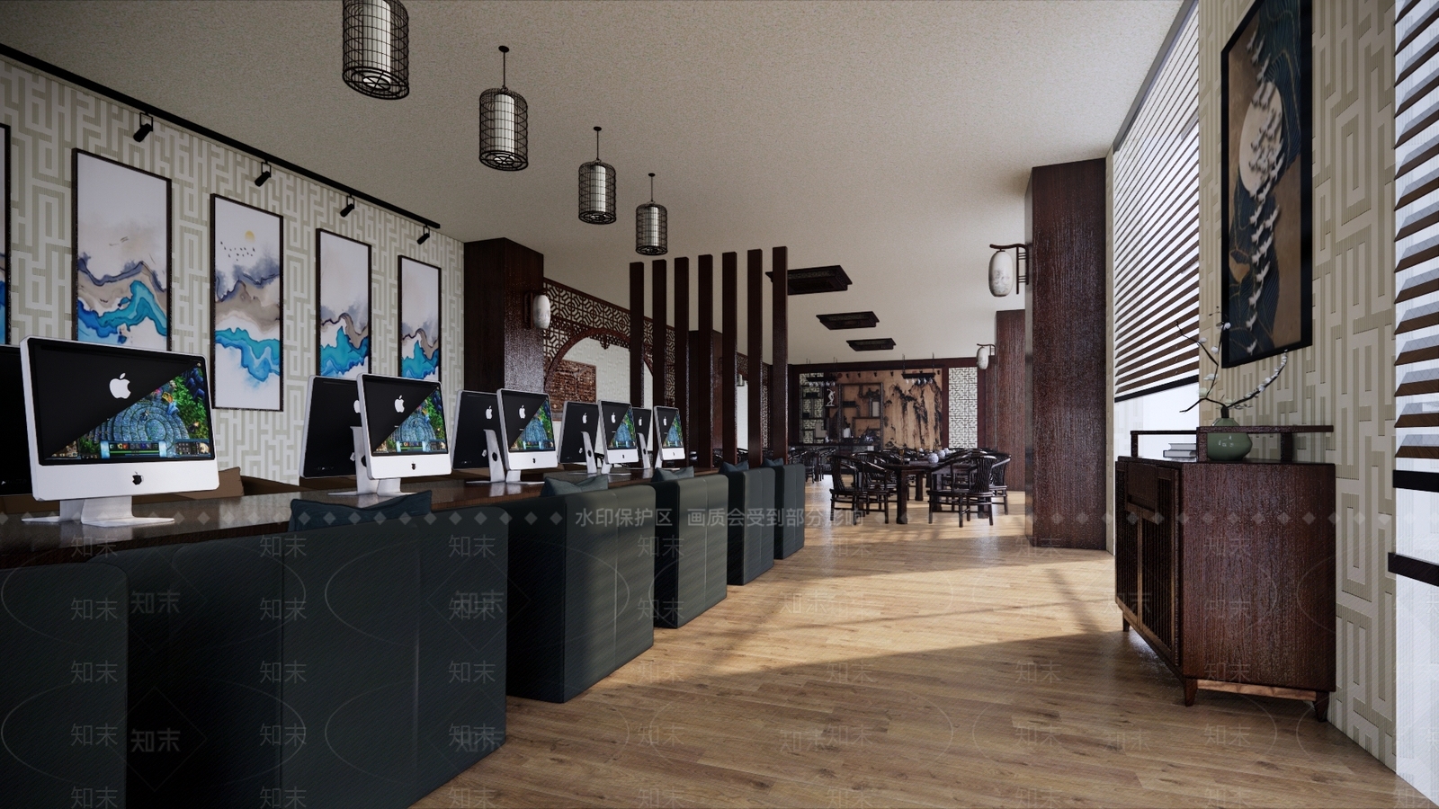 中式风格酒店餐厅SU模型下载【ID:982184708】