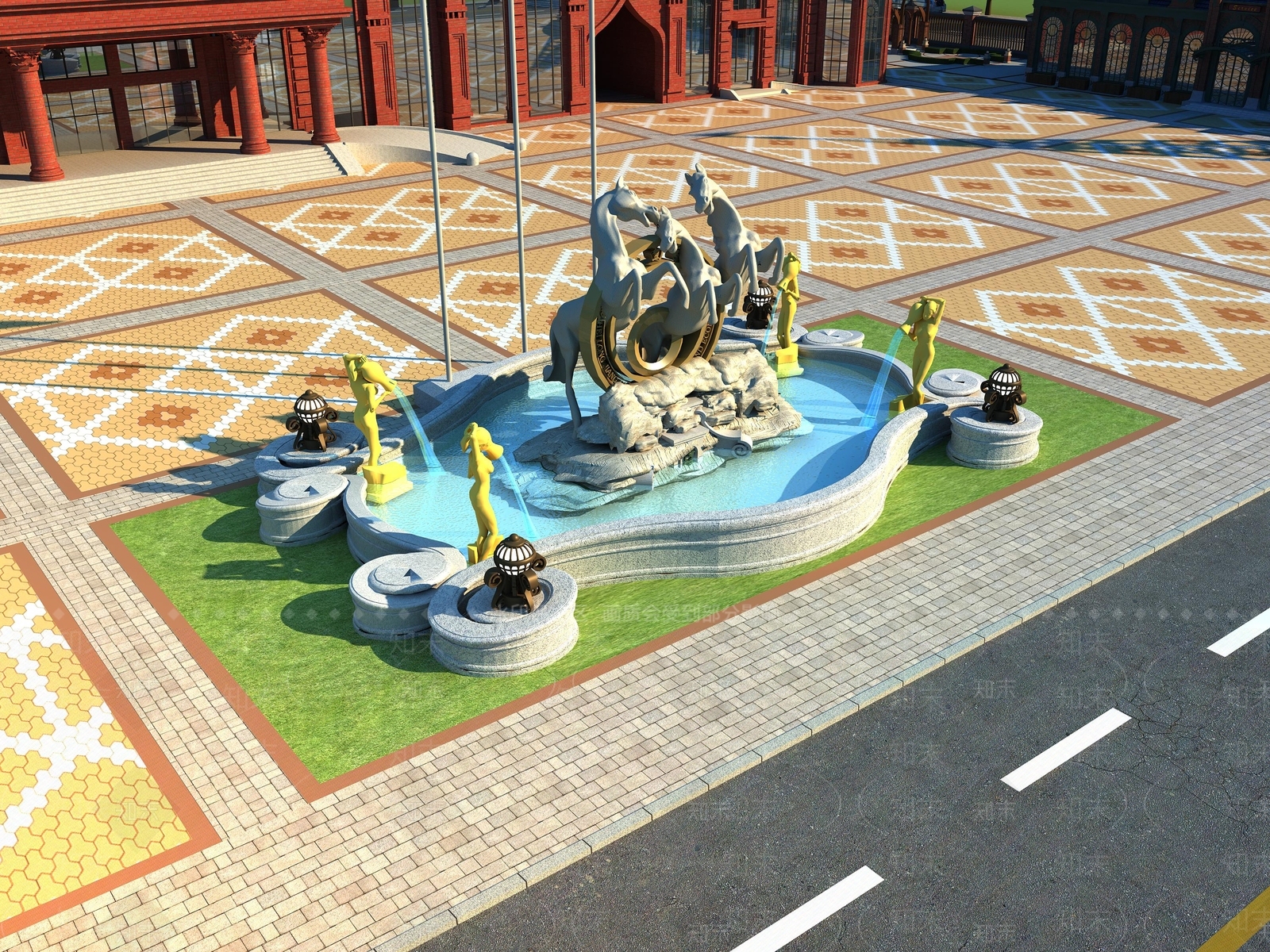 简欧景观喷泉3D模型下载【ID:981897343】