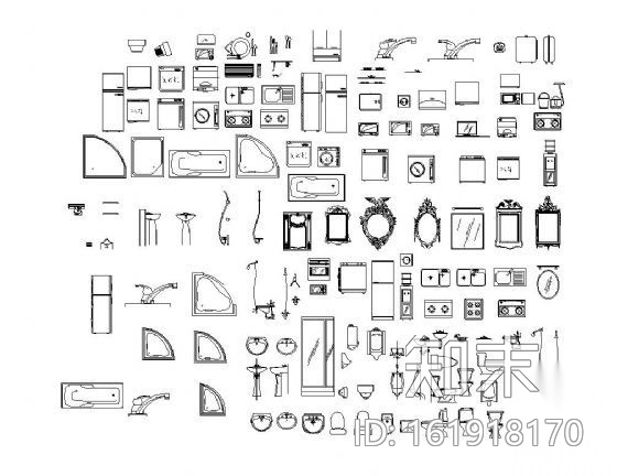 卫浴空间图块集cad施工图下载【ID:161918170】