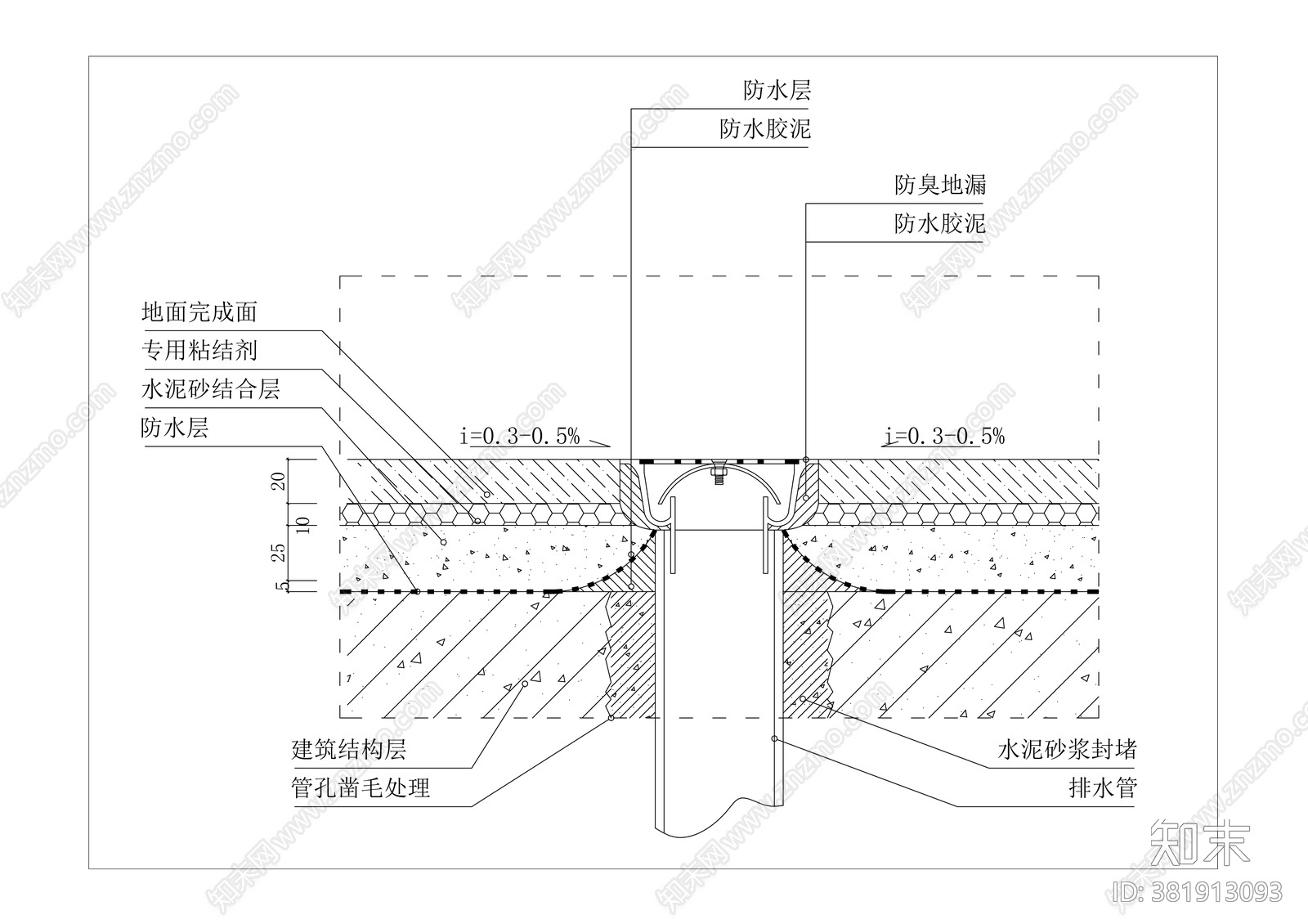 卫生间地漏详图施工图下载【ID:381913093】