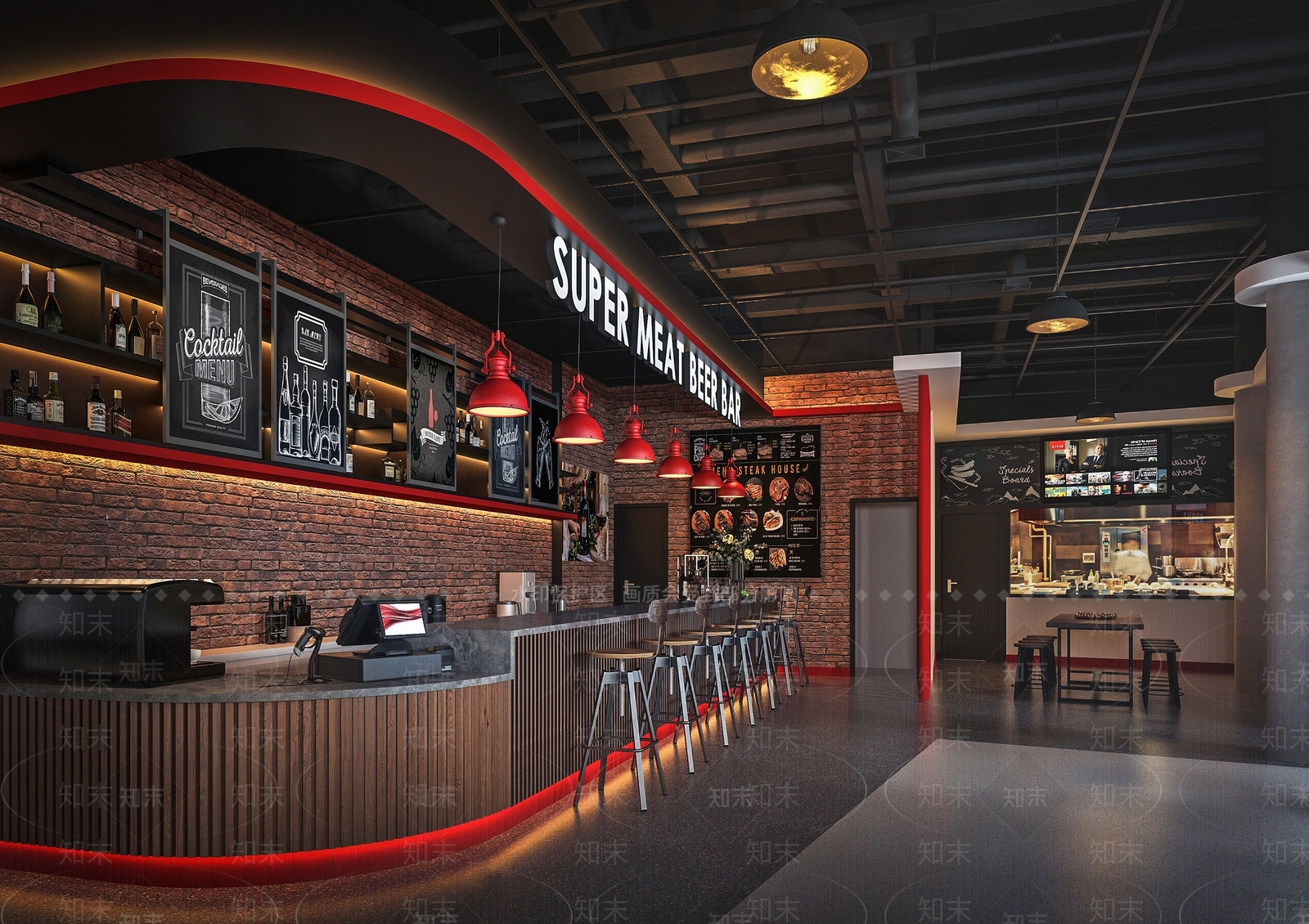 工业风咖啡厅前台3D模型下载【ID:181960075】