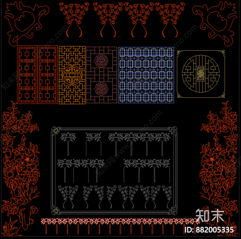花开富贵CAD图案花纹cad施工图下载【ID:882005335】