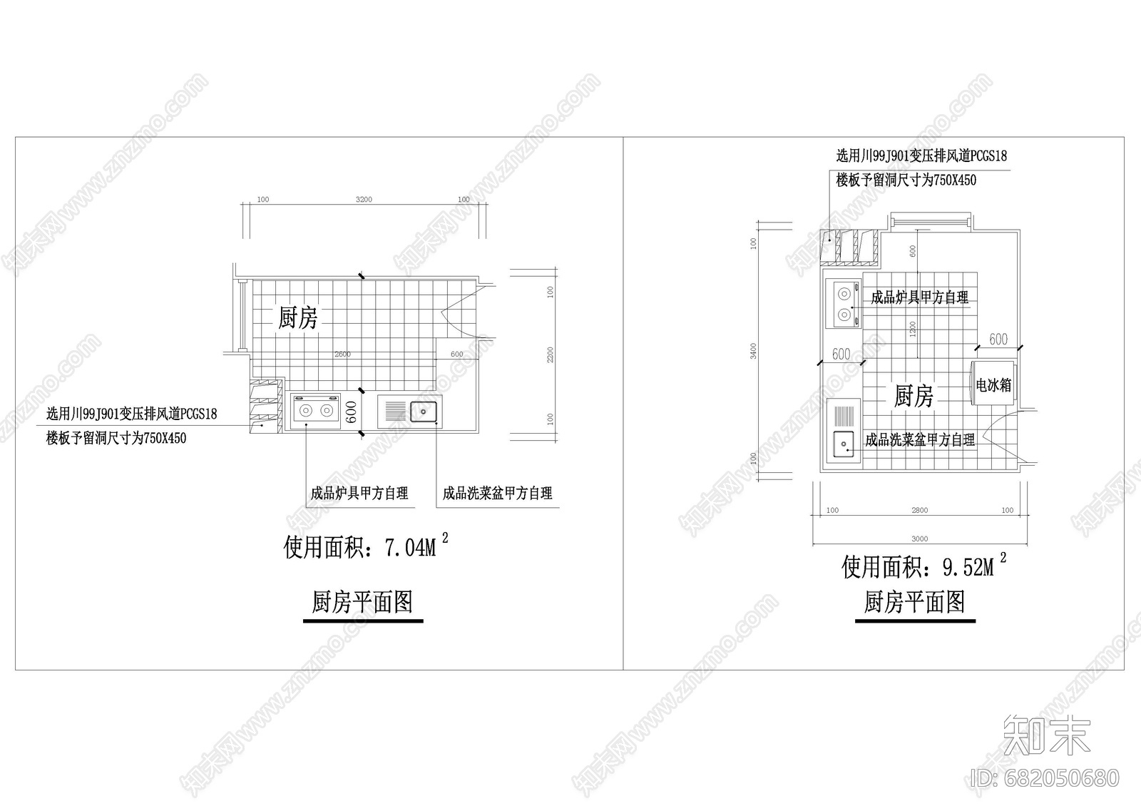 厨房平面布置常用图集cad施工图下载【ID:682050680】