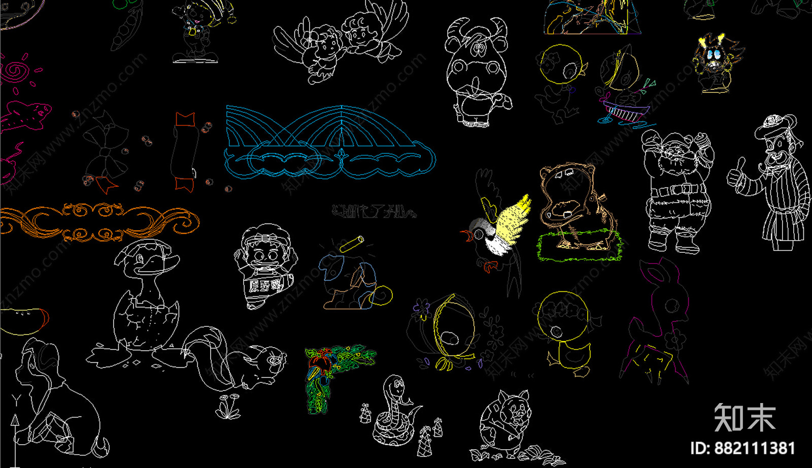 手绘卡通图案CAD图库施工图下载【ID:882111381】