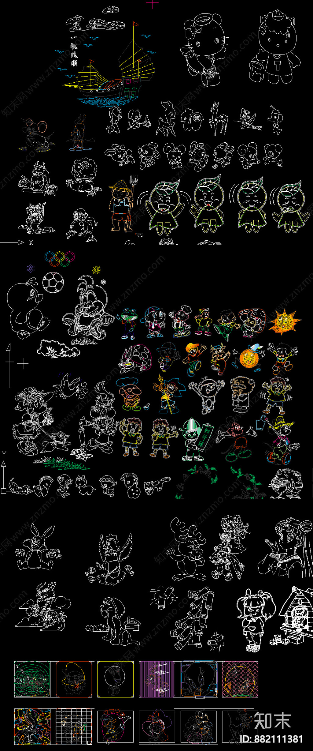 手绘卡通图案CAD图库施工图下载【ID:882111381】