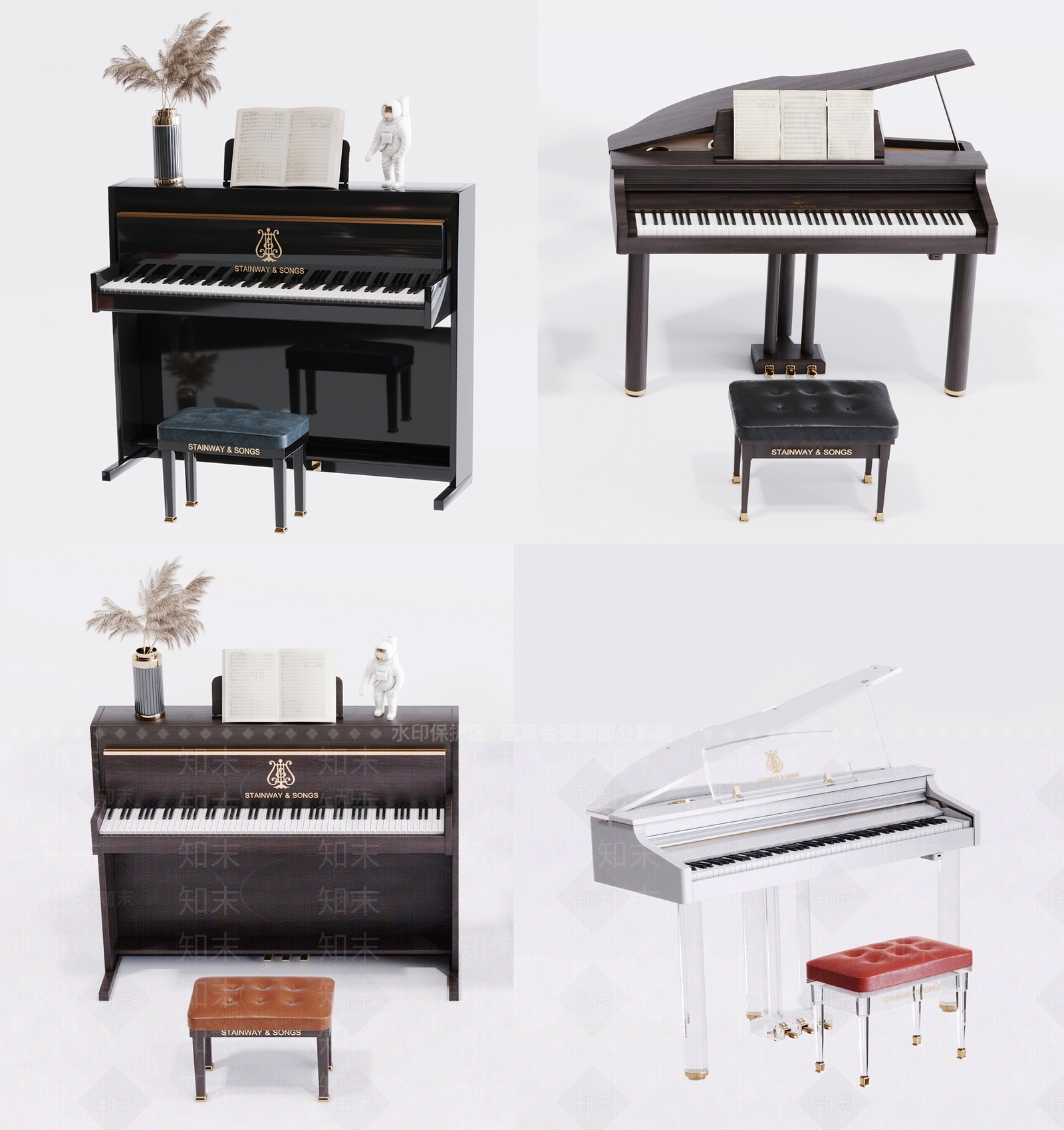 现代钢琴组合3D模型下载【ID:982116938】
