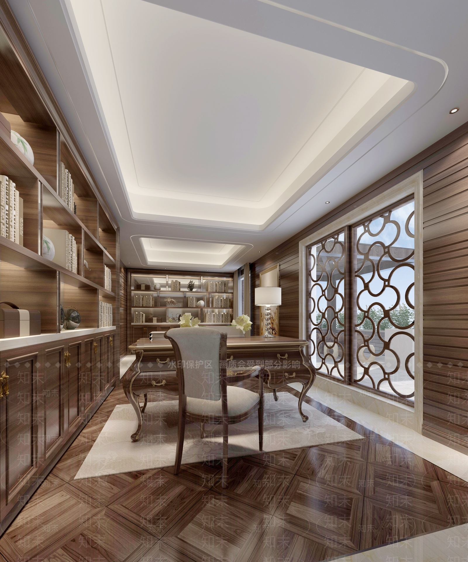 简欧书房3d模型下载【id:582132705】