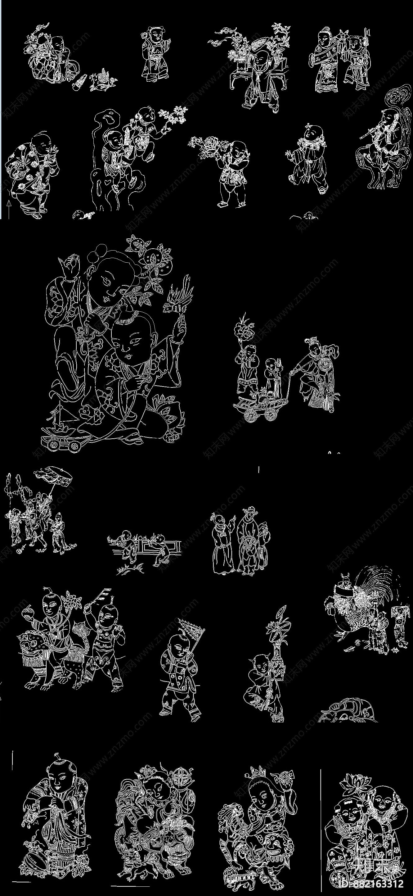 中国民间人物CAD图库cad施工图下载【ID:882163312】