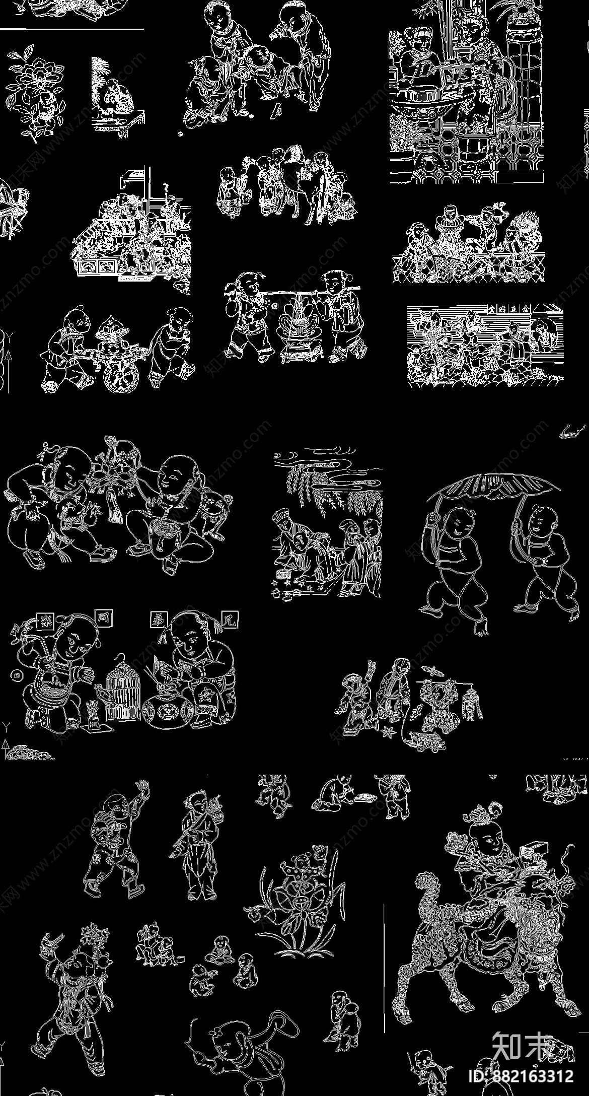 中国民间人物CAD图库cad施工图下载【ID:882163312】