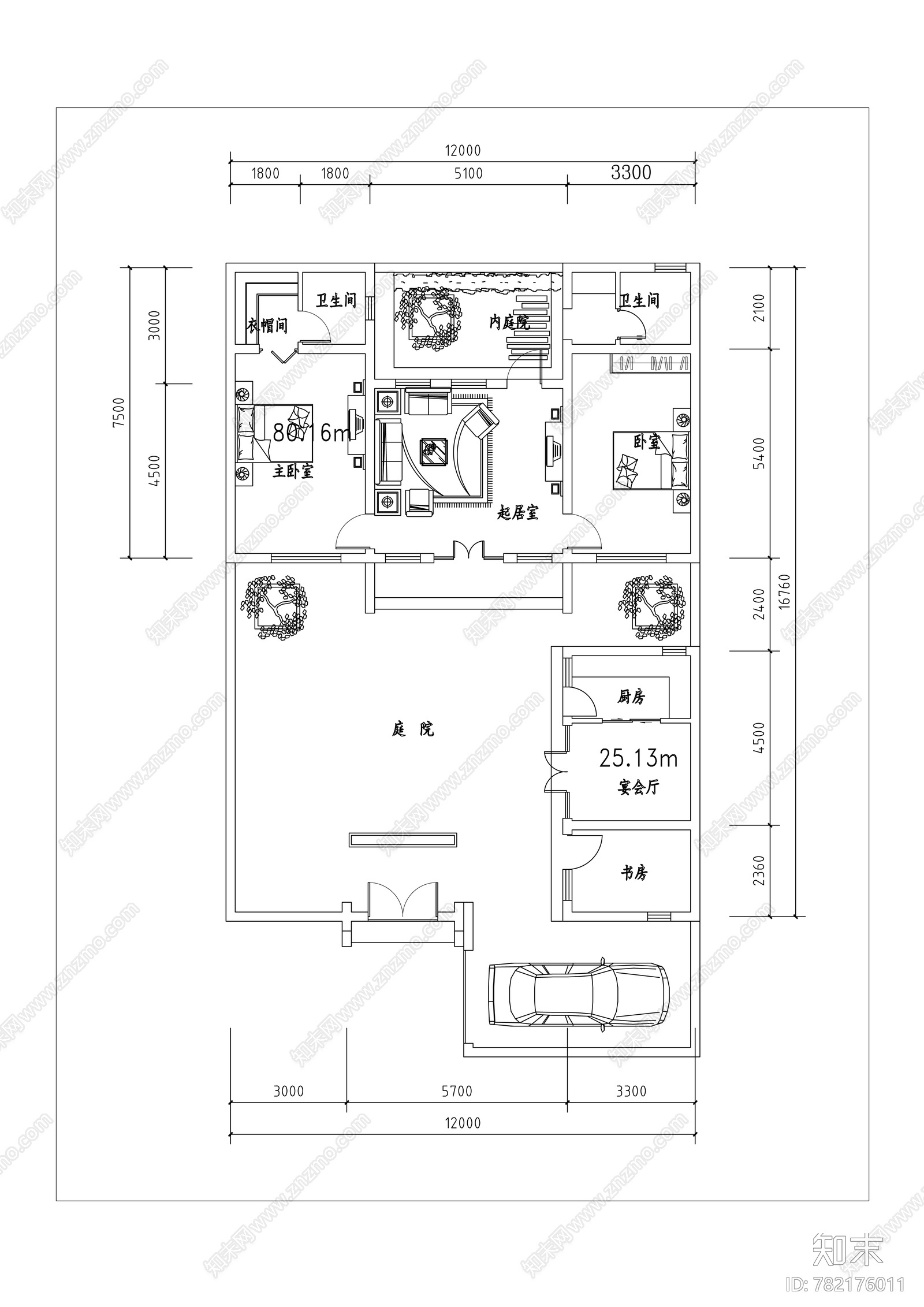 四合院平面布置cad施工图下载【ID:782176011】