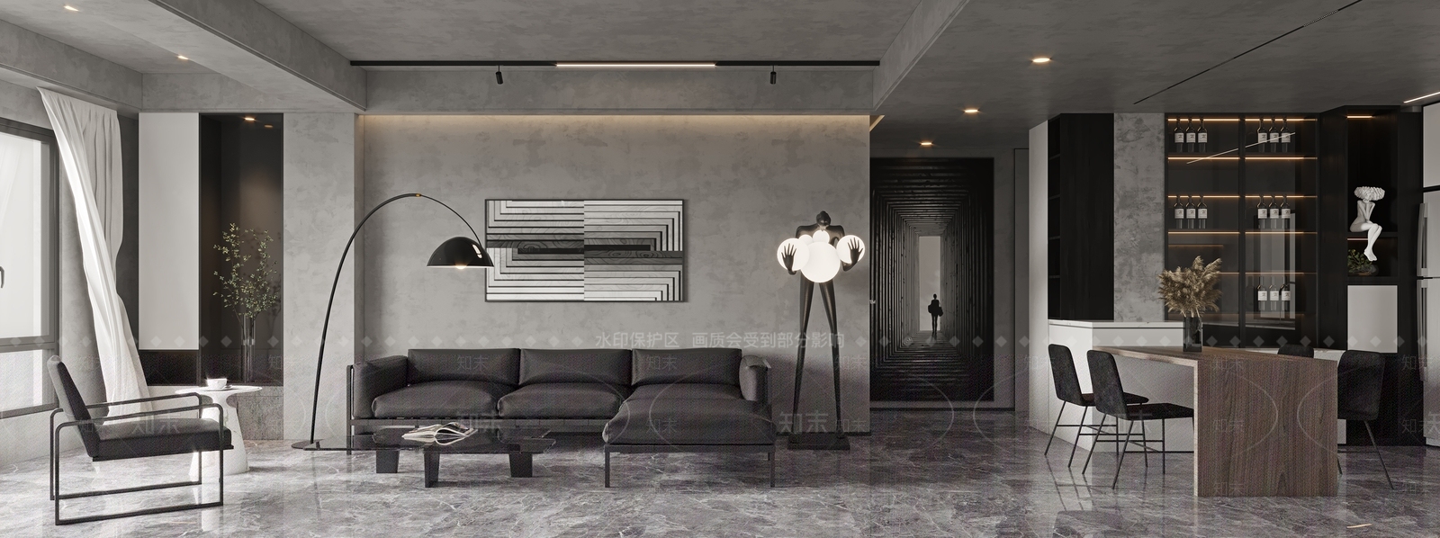 工业风格客餐厅3D模型下载【ID:882180371】