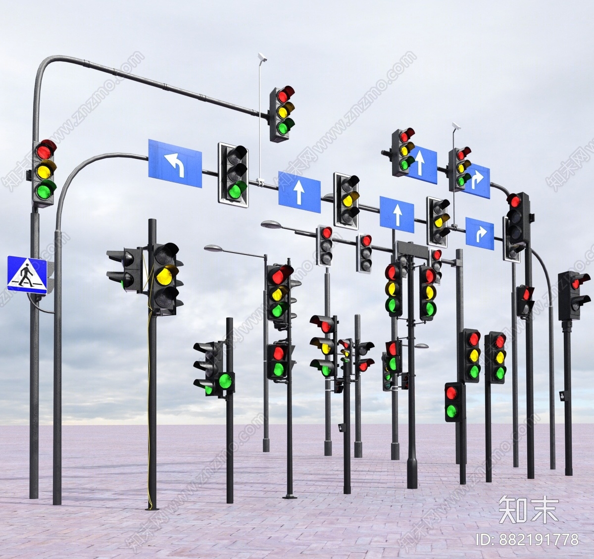 现代红绿灯组合3D模型下载【ID:882191778】