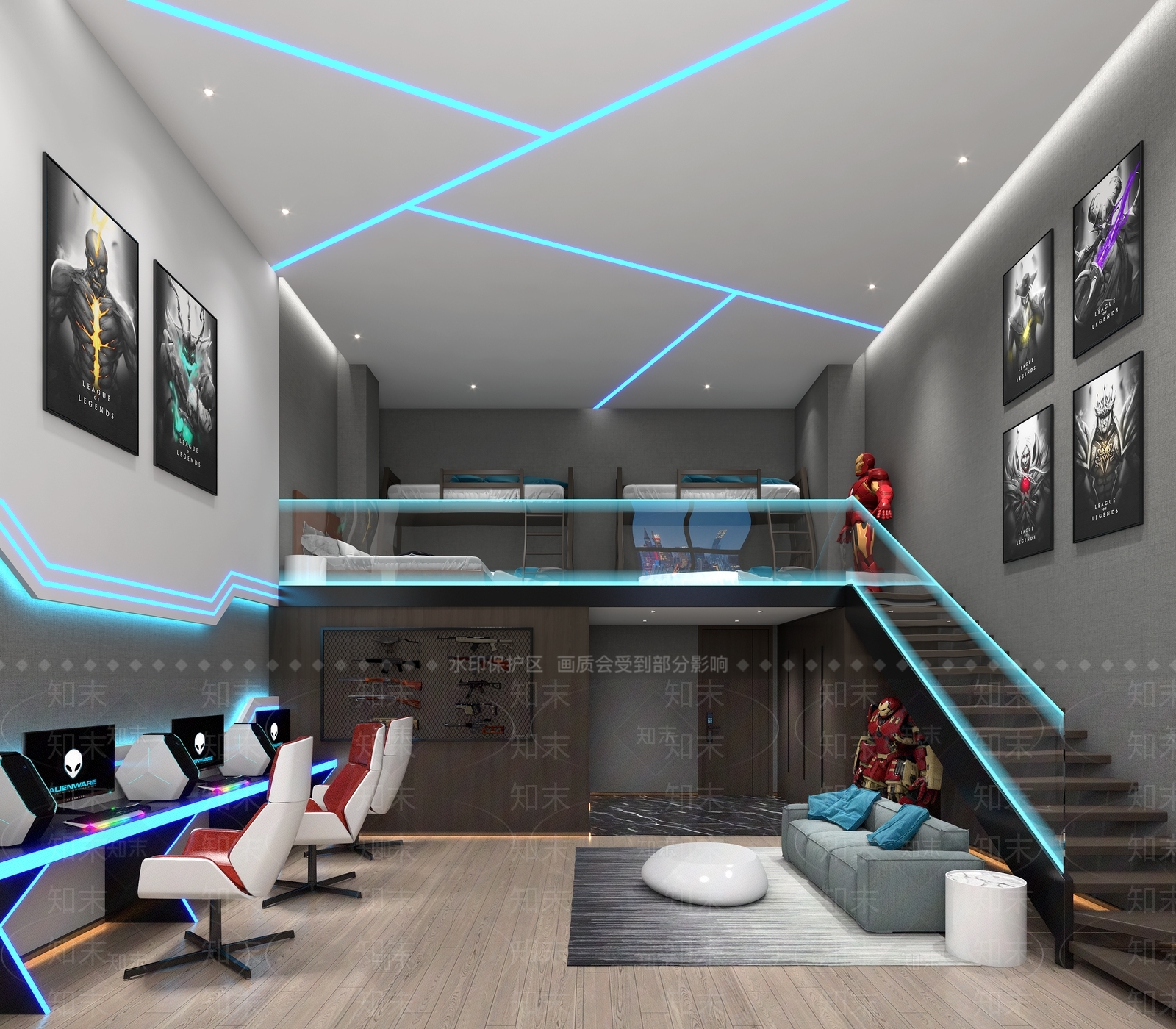 现代电竞酒店客房3D模型下载【ID:482856636】