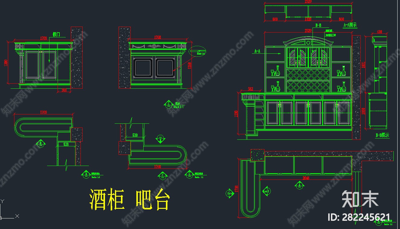 整木家居实木酒柜施工图下载【ID:282245621】