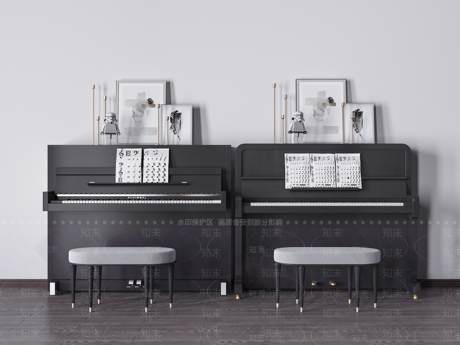 现代钢琴组合3D模型下载【ID:982248964】