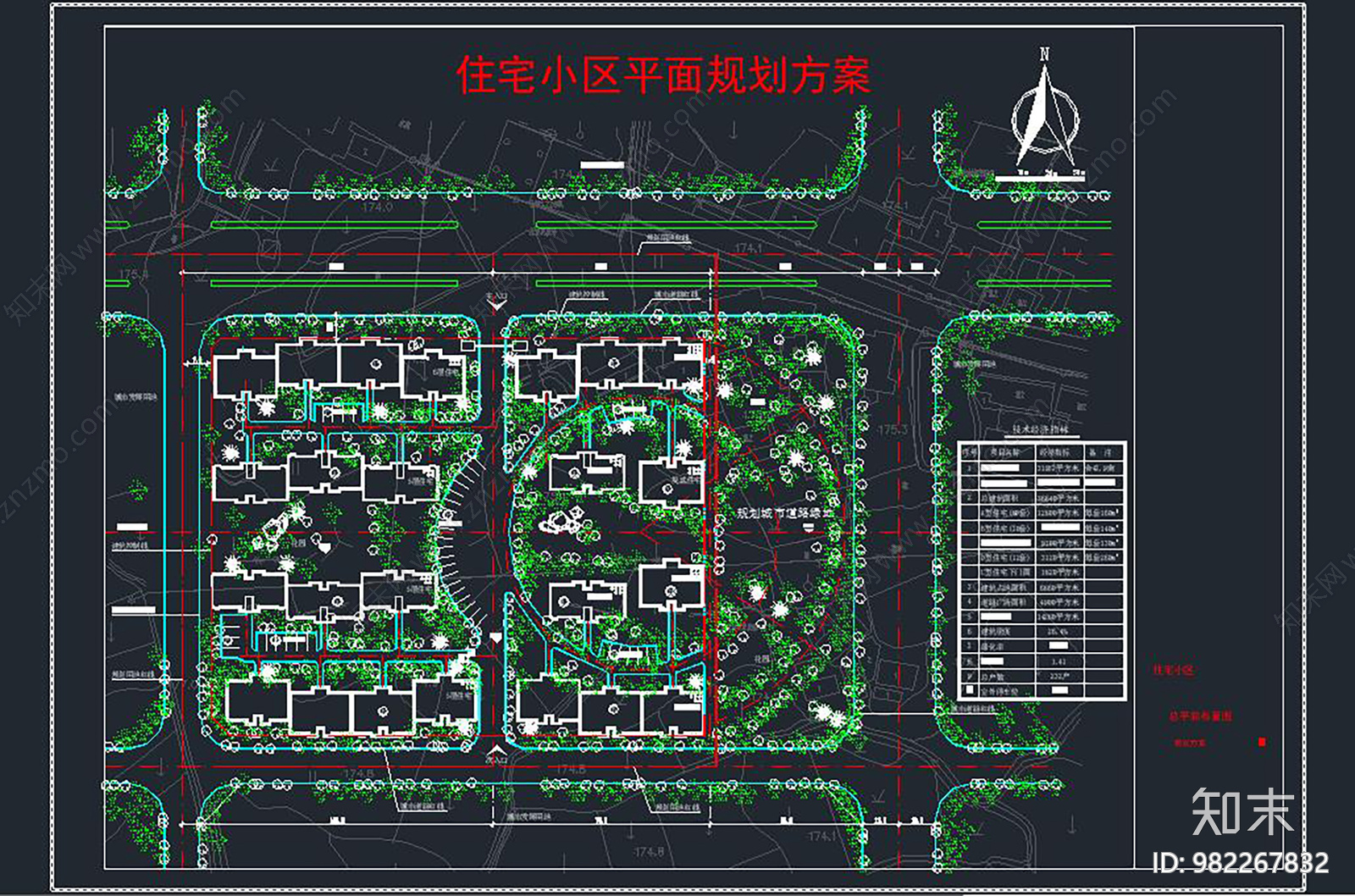 住宅区规划cad施工图下载【ID:982267832】