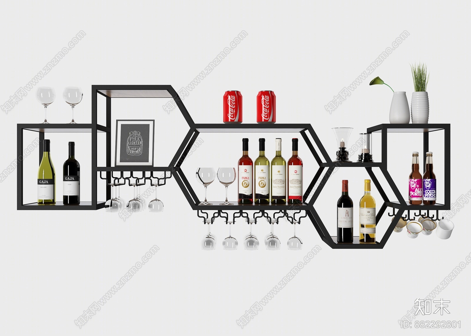 现代铁艺酒架3D模型下载【ID:882292801】