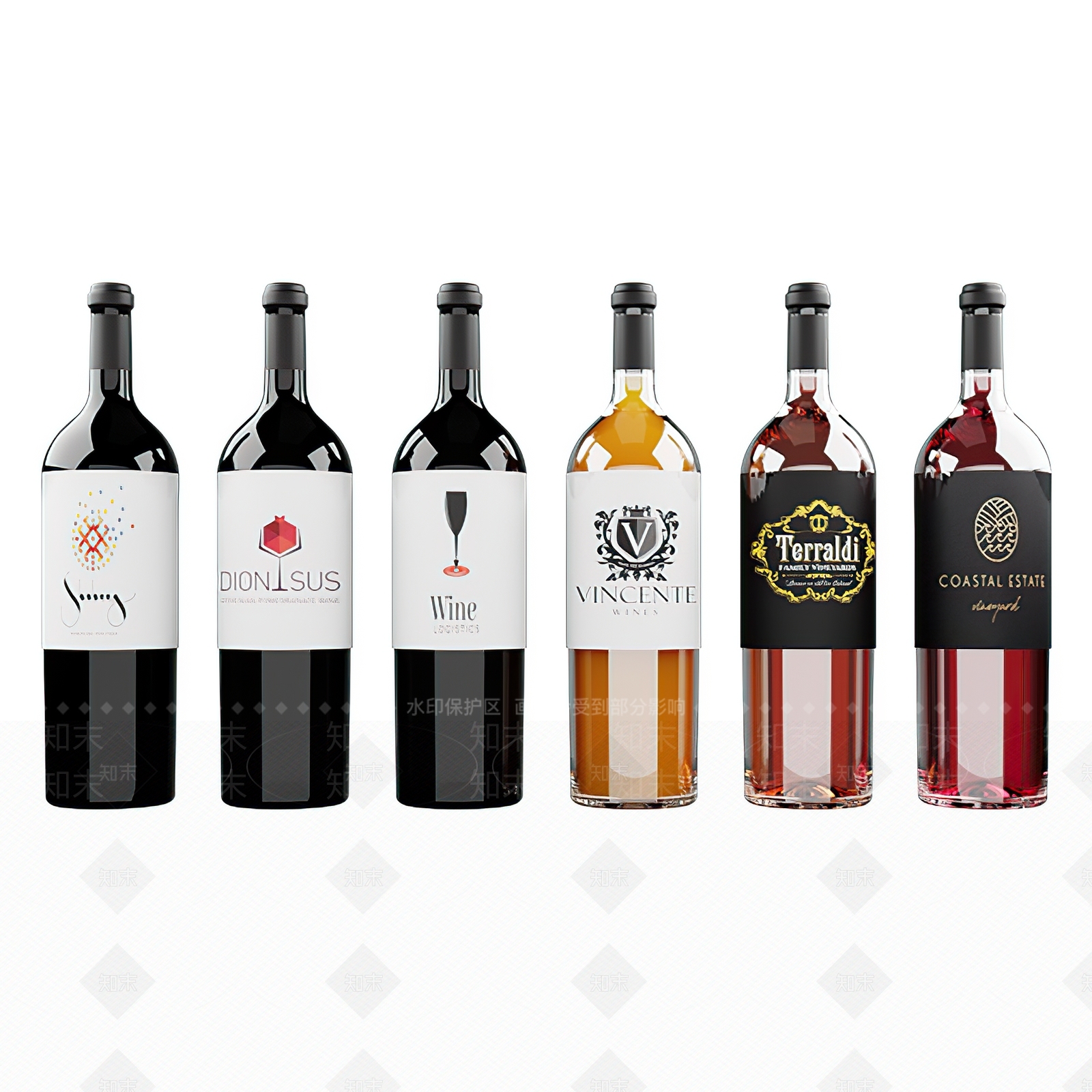 现代红酒瓶组合3D模型下载【ID:982357726】