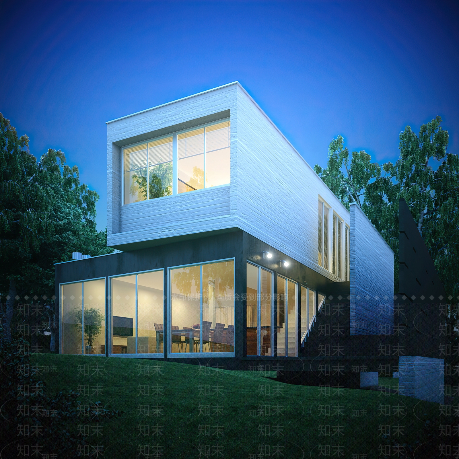 现代别墅外观3d模型下载【id:982366828】