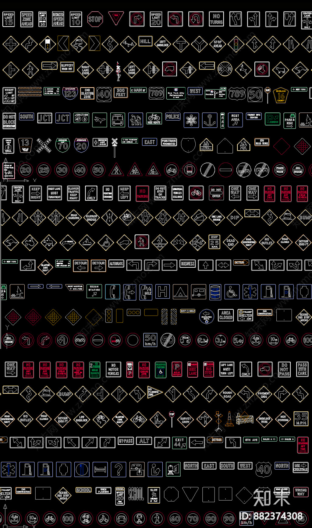 路牌标志CAD图库施工图下载【ID:882374308】