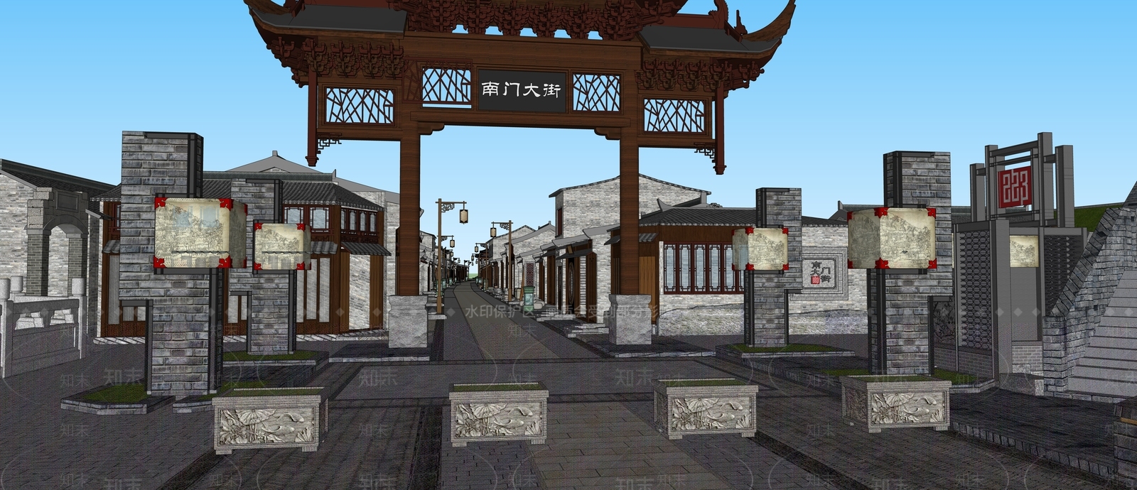 中式商业街SU模型下载【ID:582383585】