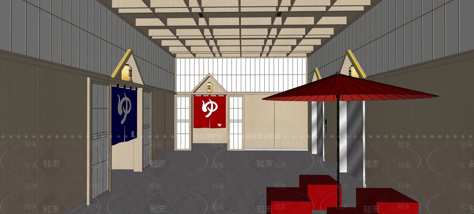 日式酒店空间SU模型下载【ID:982390428】