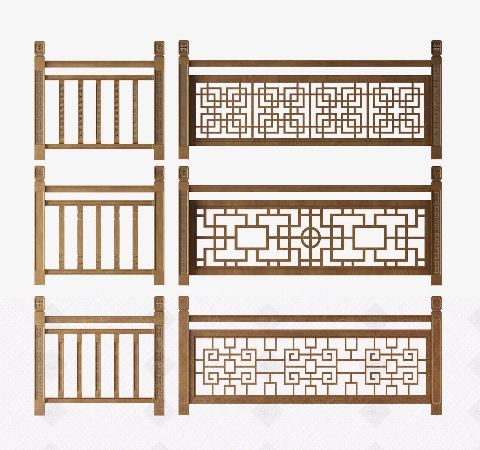 中式雕花栏杆3D模型下载【ID:882400572】