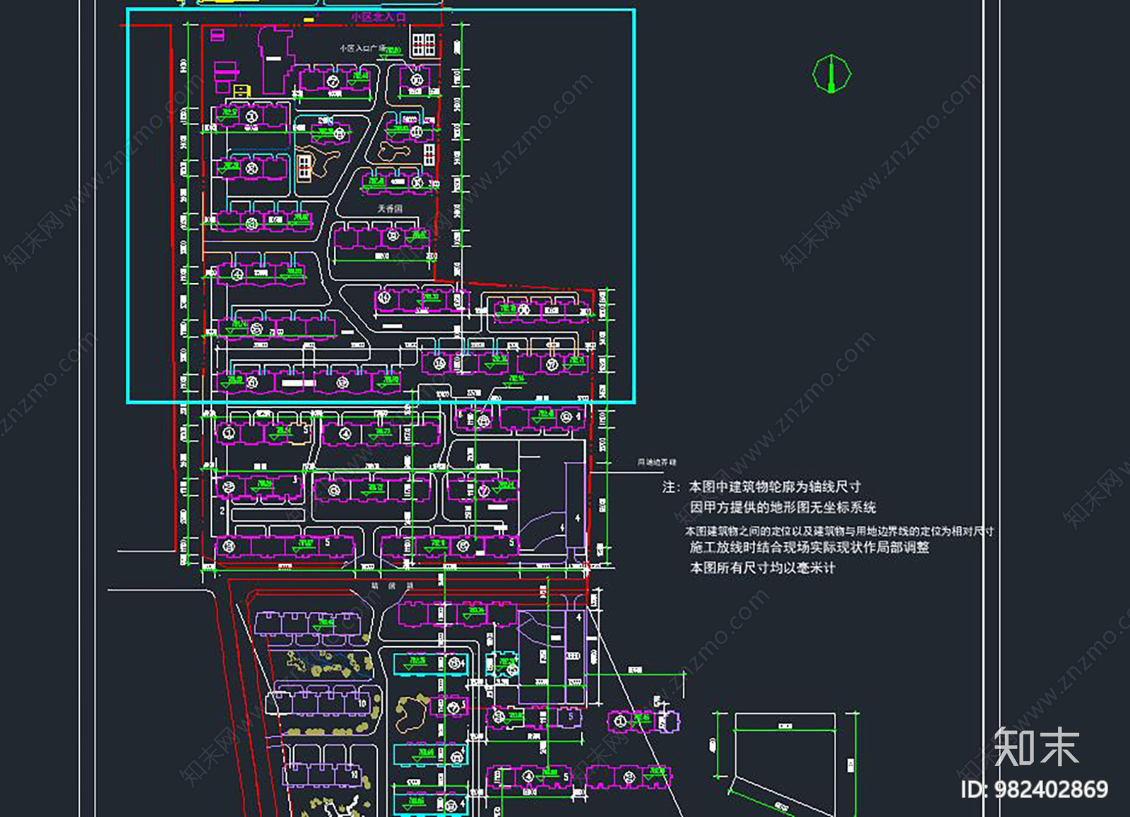 小区规划cad施工图下载【ID:982402869】