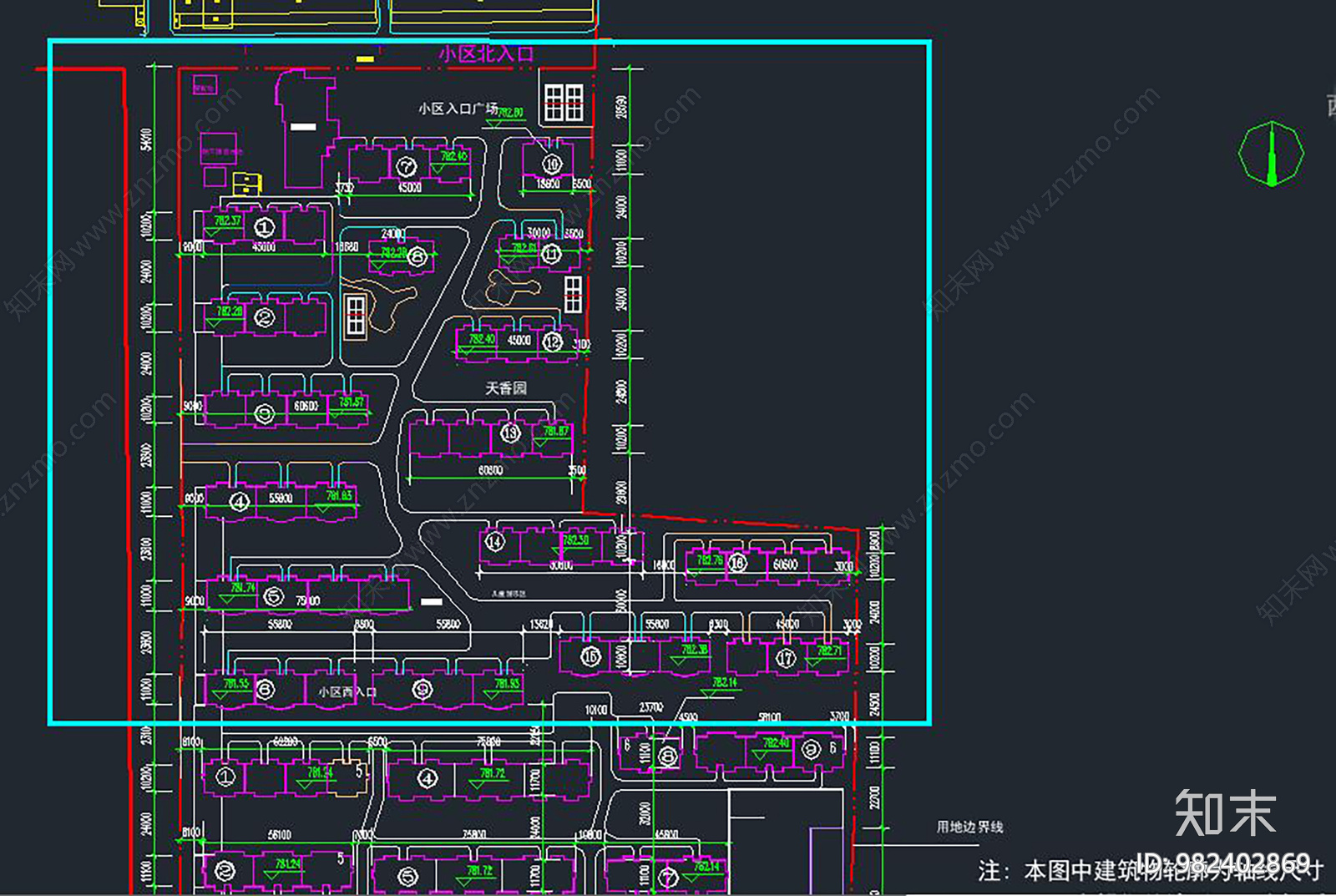 小区规划cad施工图下载【ID:982402869】
