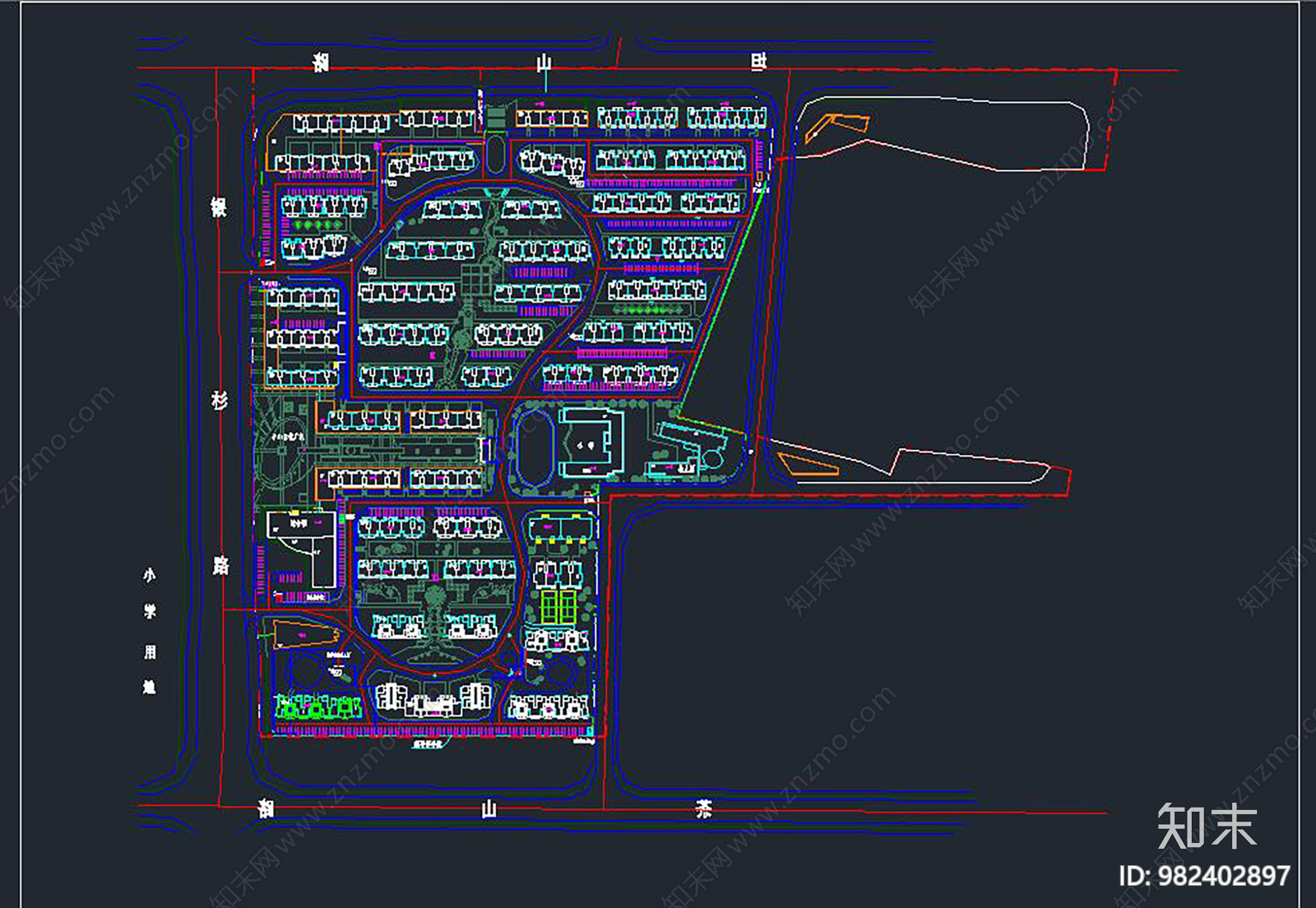 小区规划cad施工图下载【ID:982402897】