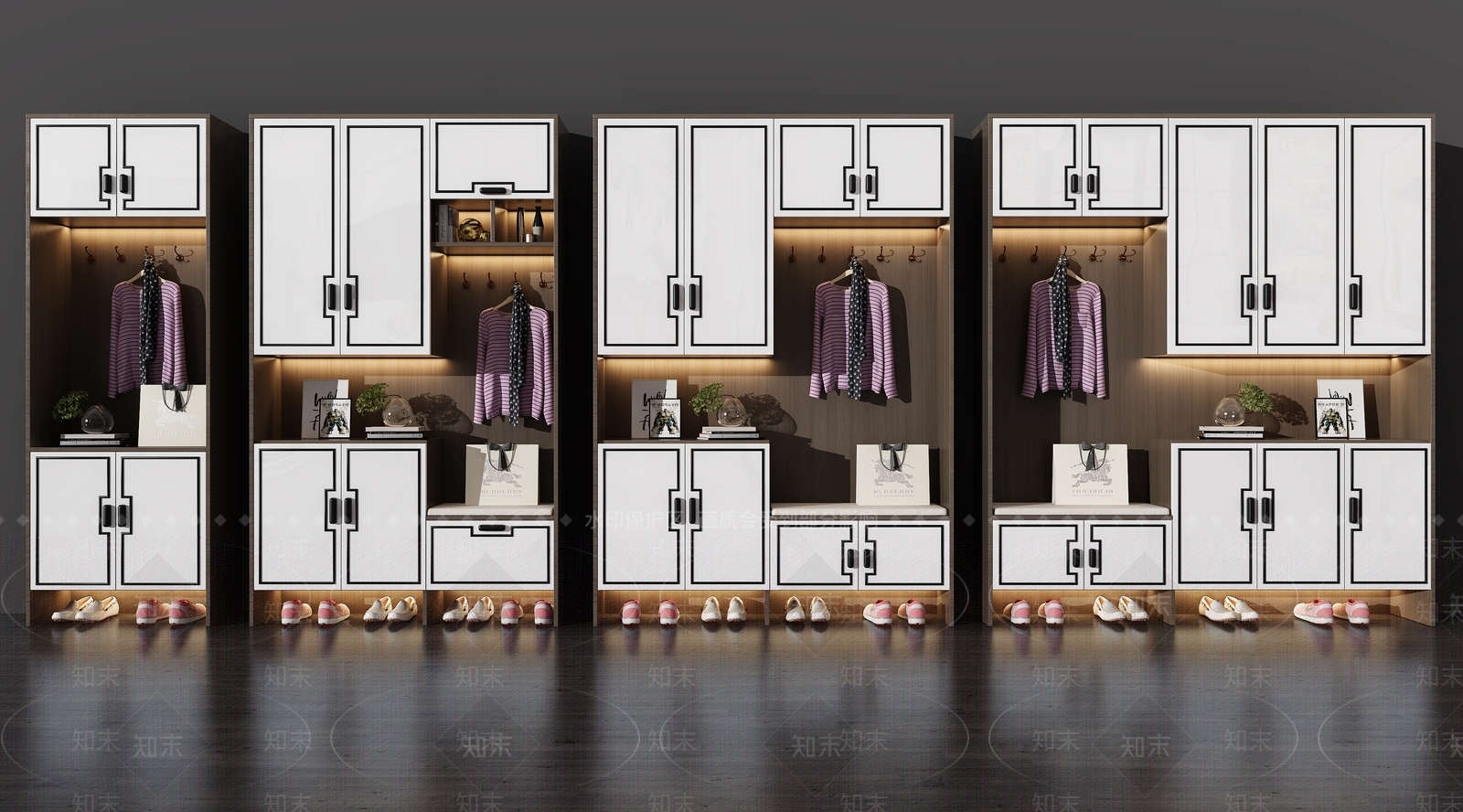 新中式鞋柜挂衣板组合3D模型下载【ID:982407304】