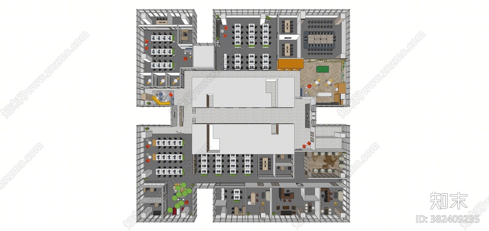 现代公共办公区SU模型下载【ID:382409235】