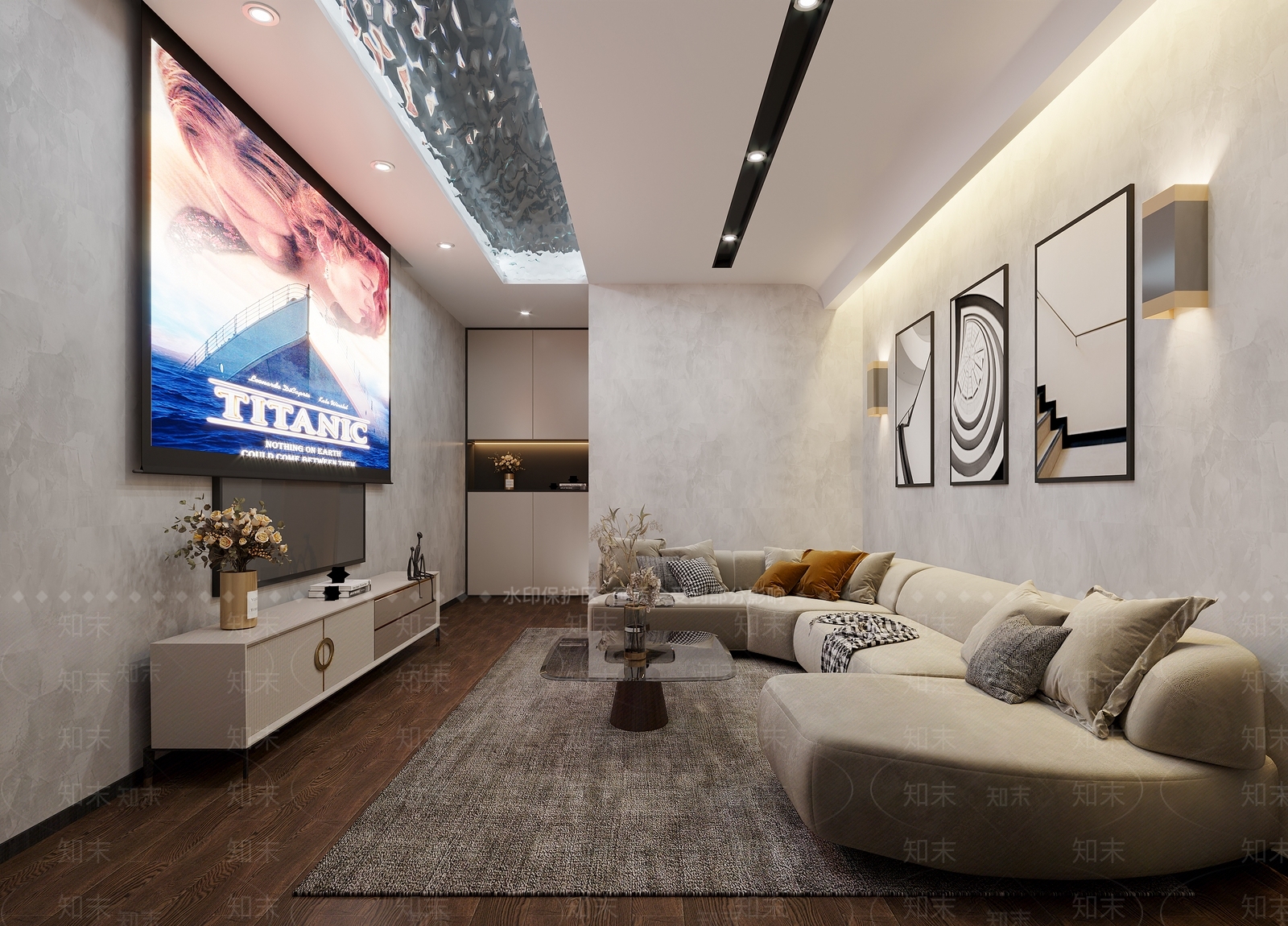 现代简约影音室3D模型下载【ID:882411985】