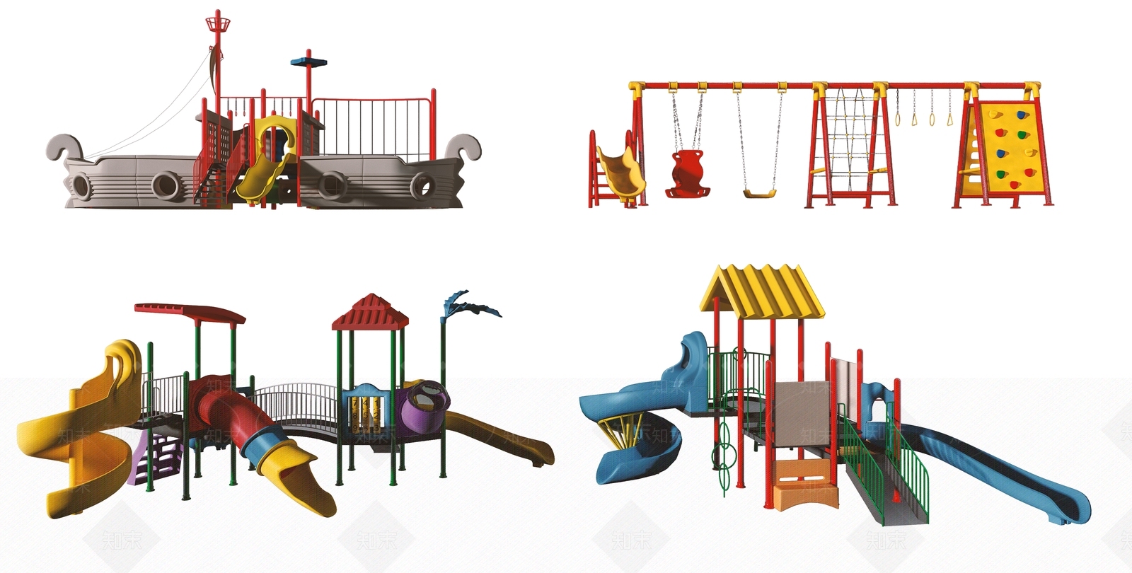 现代儿童游乐设施组合3D模型下载【ID:882436630】