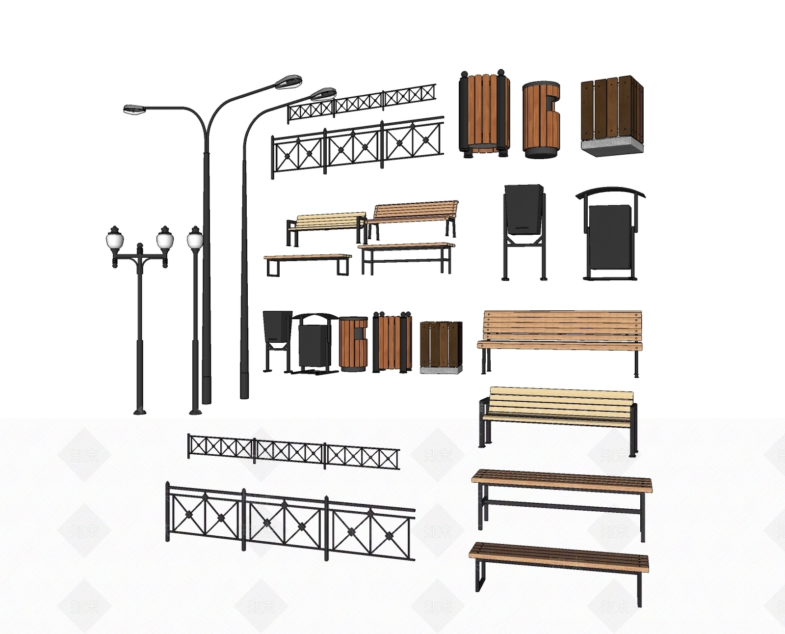 现代公共长椅SU模型下载【ID:382490035】