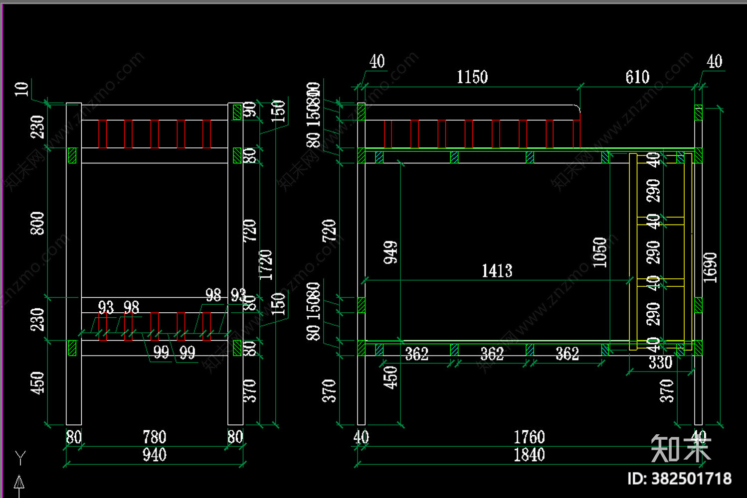 上下床cad施工图下载【ID:382501718】
