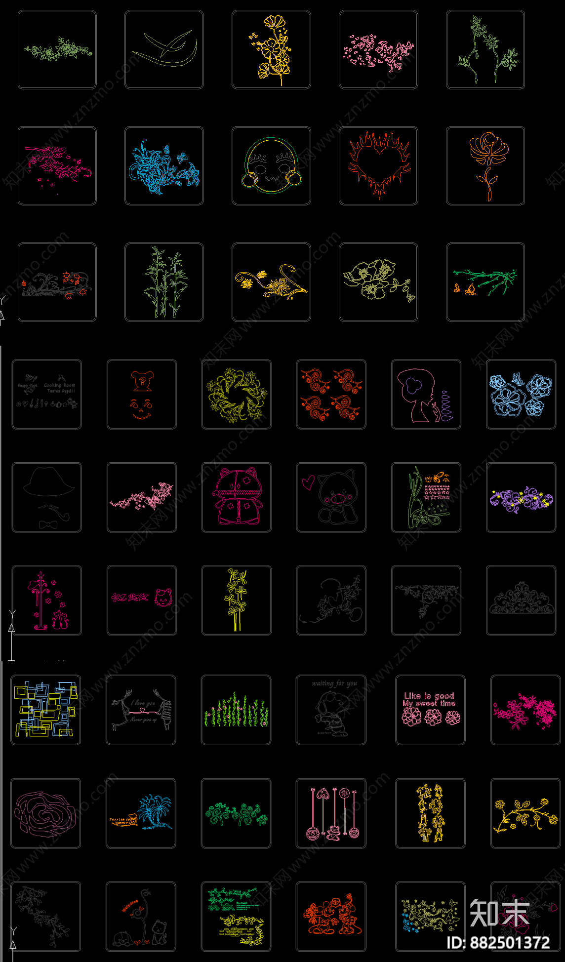 手绘墙贴CAD图库施工图下载【ID:882501372】