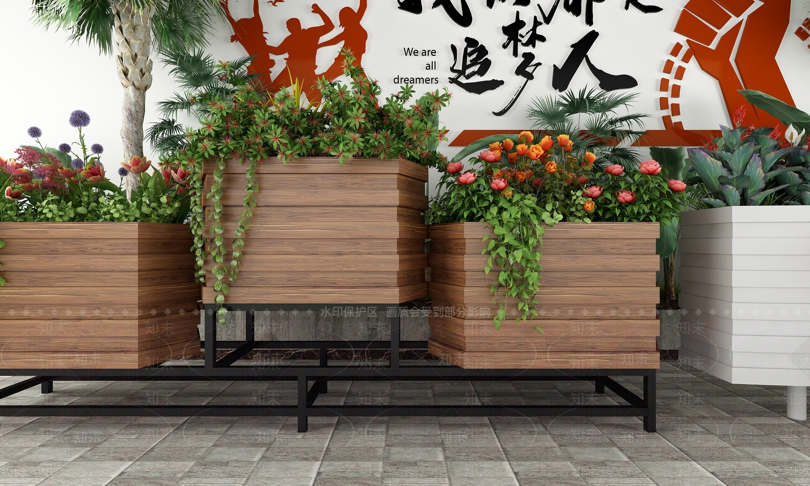 现代花坛花钵3D模型下载【ID:382559595】