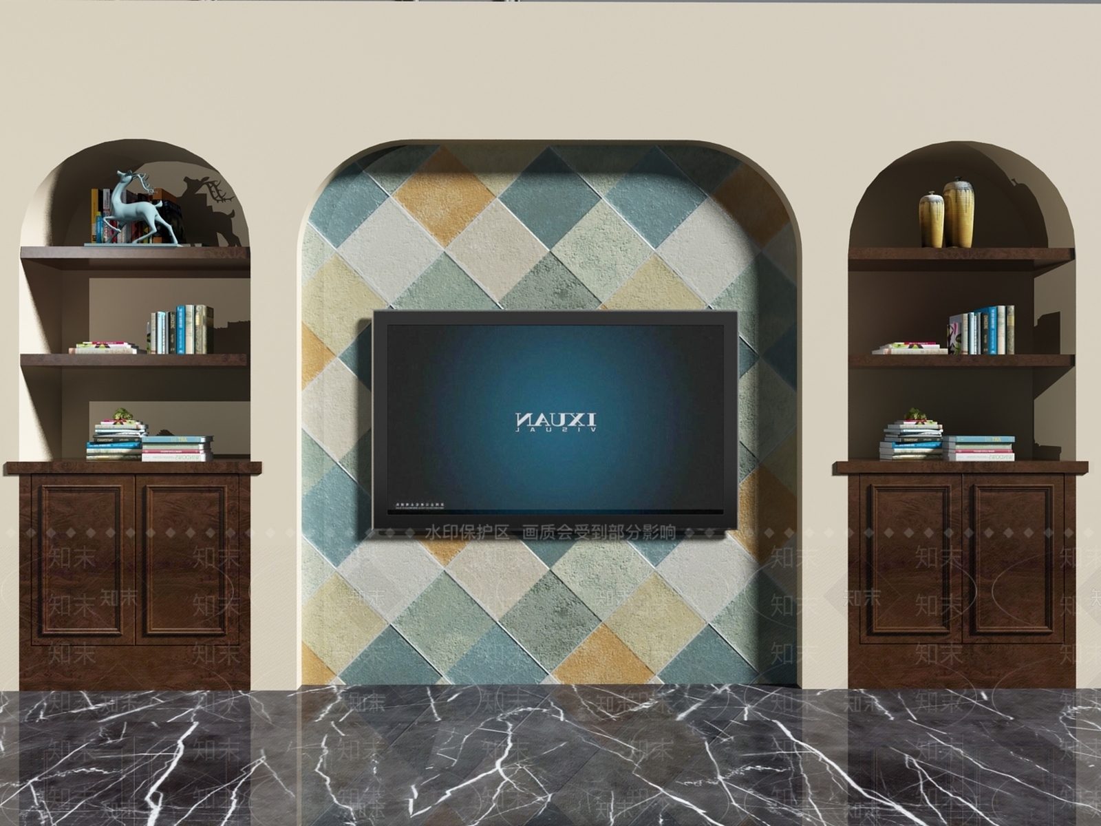 美式电视背景墙3D模型下载【ID:982559067】