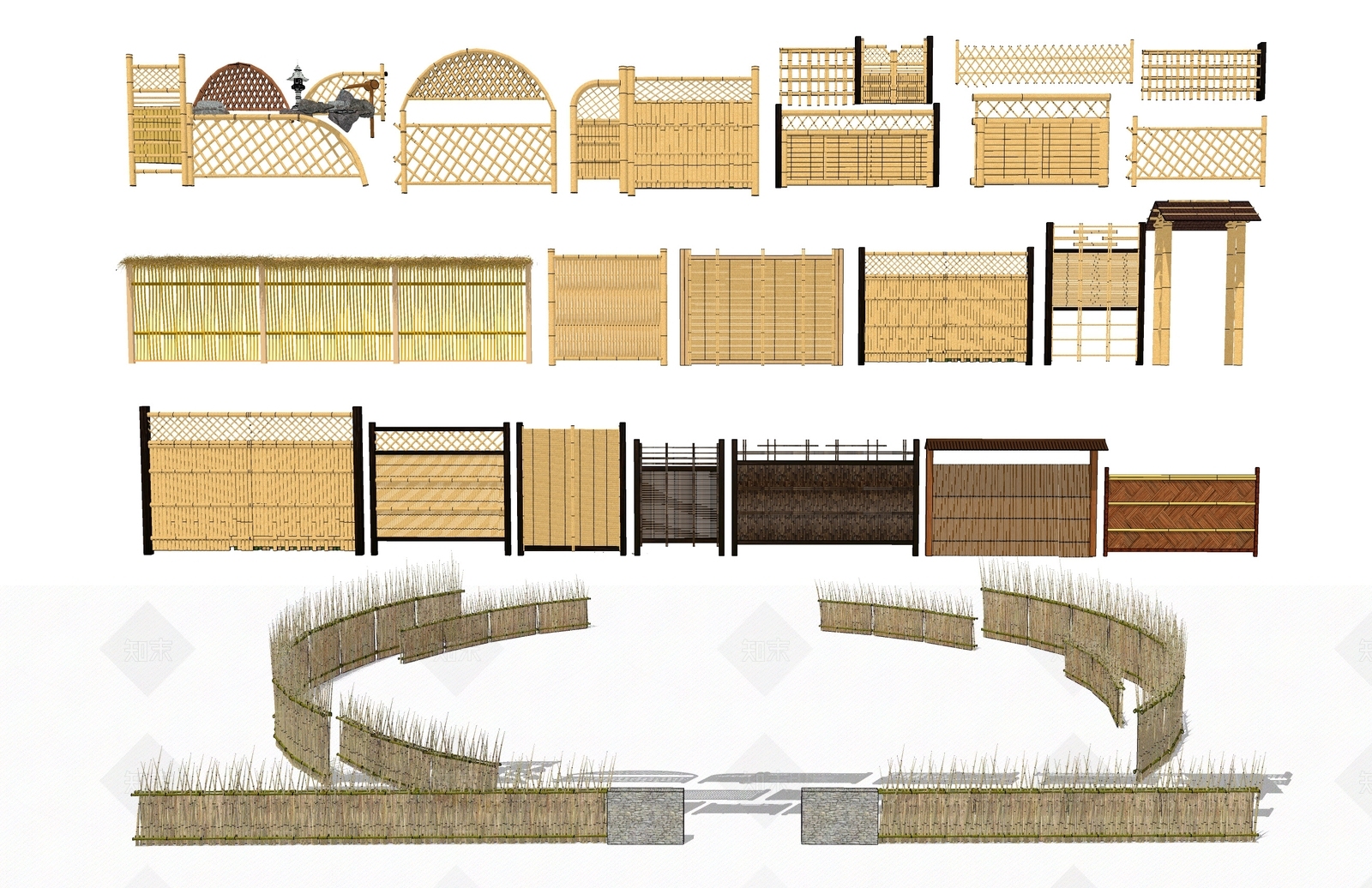 中式景墙围墙SU模型下载【ID:782604071】