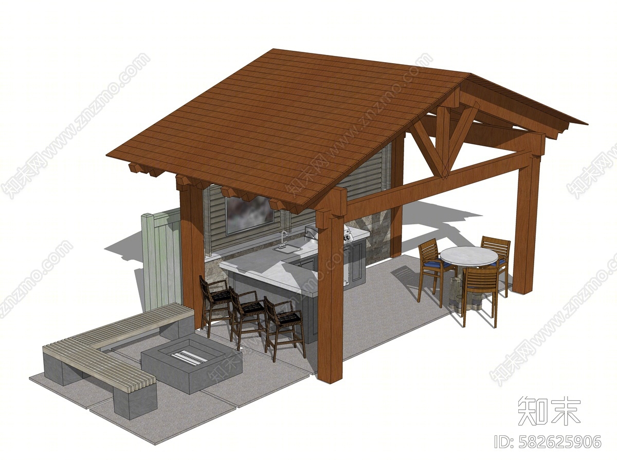 现代亭子SU模型下载【ID:582625906】