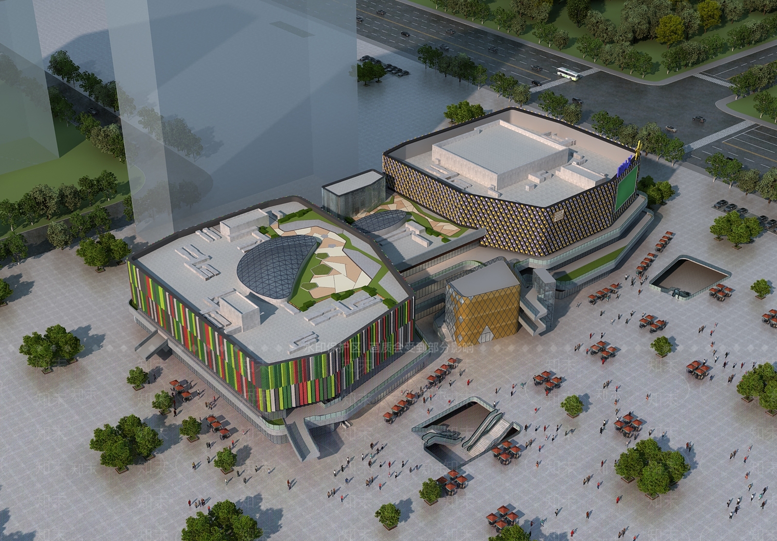 现代商业广场鸟瞰3D模型下载【ID:882655983】