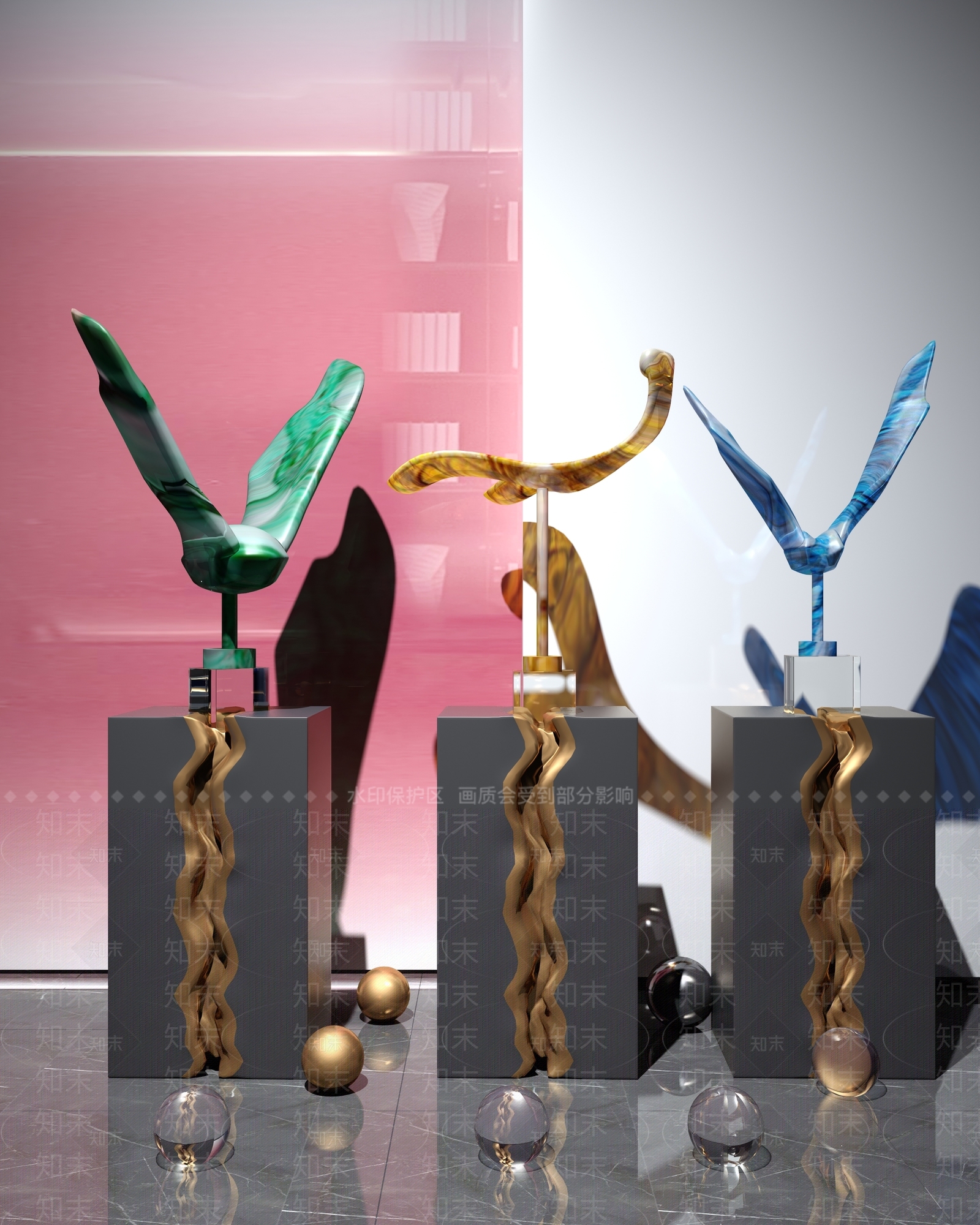 现代飞鸟雕塑3D模型下载【ID:383093886】