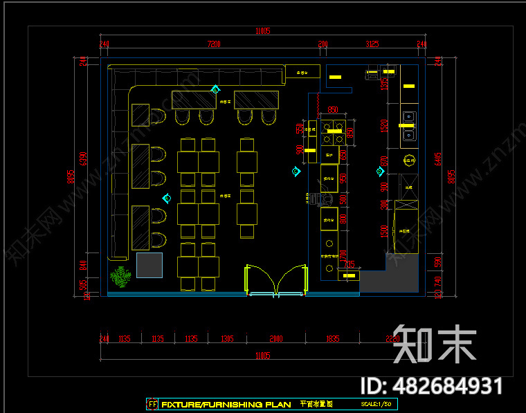 餐饮店cad施工图下载【ID:482684931】