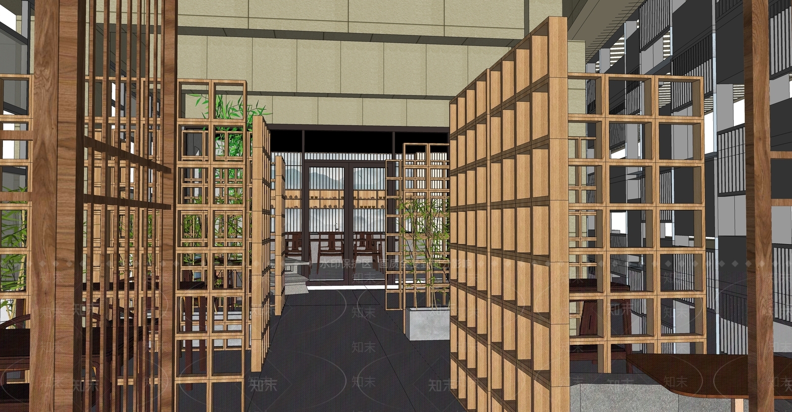 新中式风格茶室SU模型下载【ID:582720912】