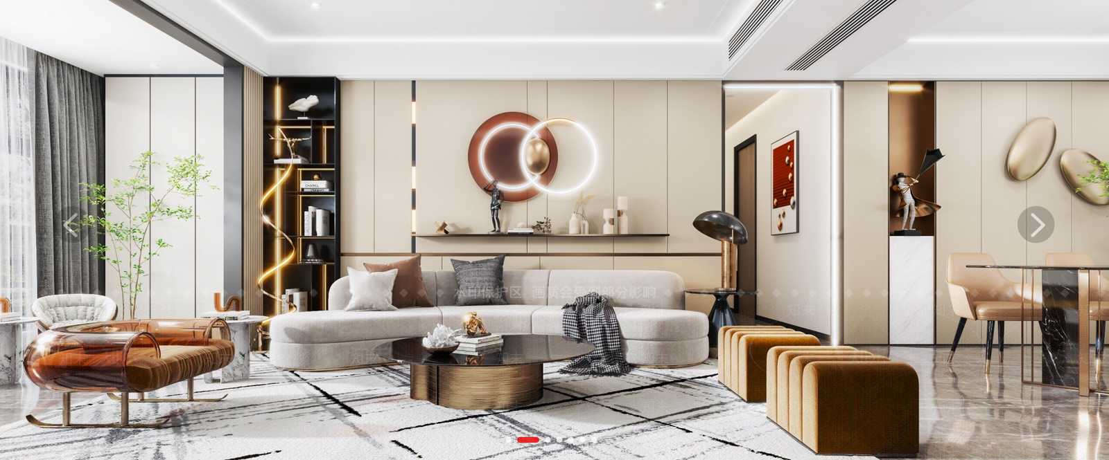 现代轻奢别墅样板间客餐厅3D模型下载【ID:782722846】