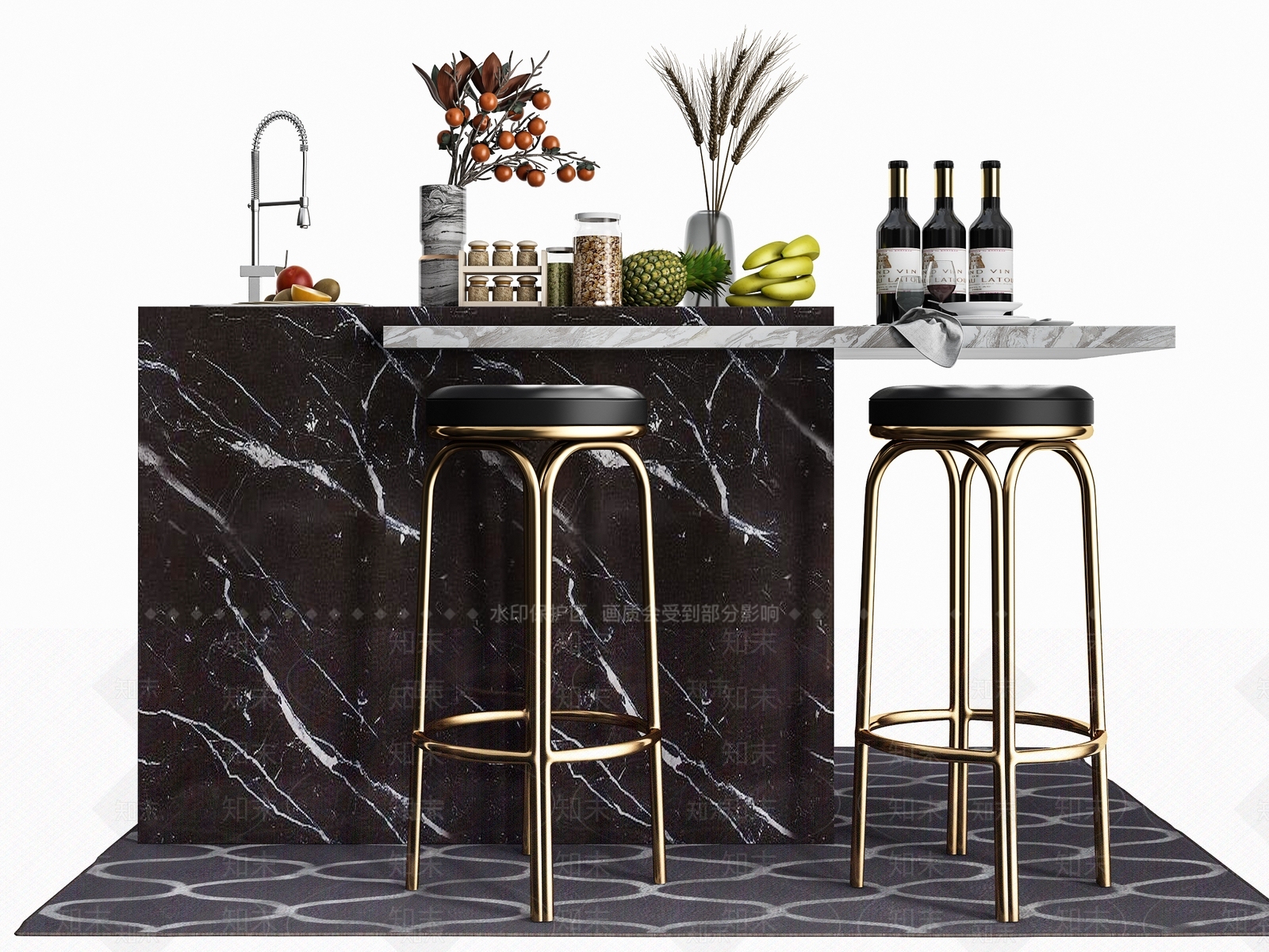 现代金属吧台椅子组合3D模型下载【ID:382734197】
