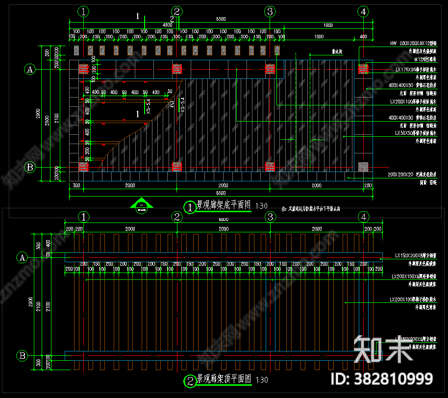 新中式景观廊架详图cad施工图下载【ID:382810999】